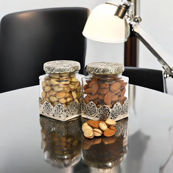 German Silver—Set of 4 Glass Jars